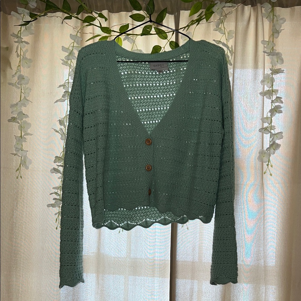 Elegant Green V-Neck Cardigan